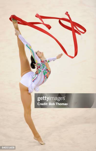 Anna Bessonova of the Ukraine competes in the Individual All-Around final of the rhythmic gymnastics held at the University of Science and Technology...