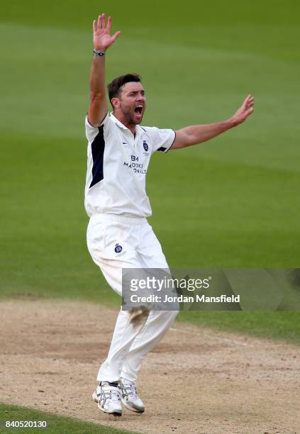 James Franklin of Middlesex appeals unsuccessfully during day two of the Specsavers County Championship Division One match between Surrey and...