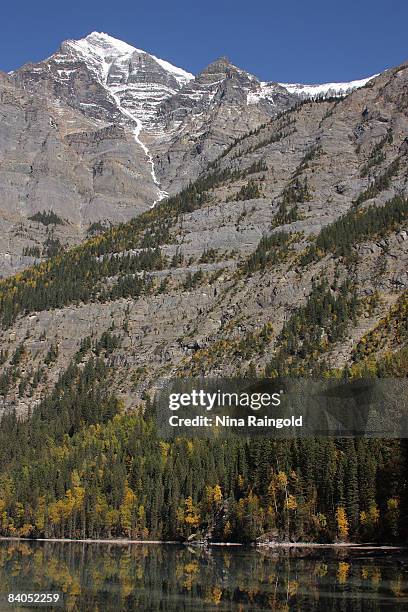 Reflection of Mount Robson in Kinney Lake on 29th September 2008, in British Columbia, Canada. Mount Robson is the highest point in the Canadian...