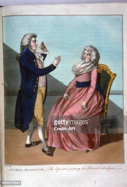 Magnétiseur guérissant une patiente au XVIIIè siècle.