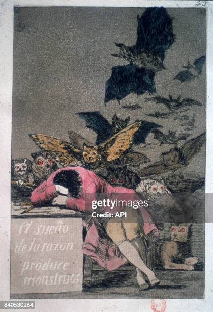 Reproduction de la gravue Le sommeil de la raison engendre des monstres de Francisco de Goya, illustrant le cauchemar de l'artiste.