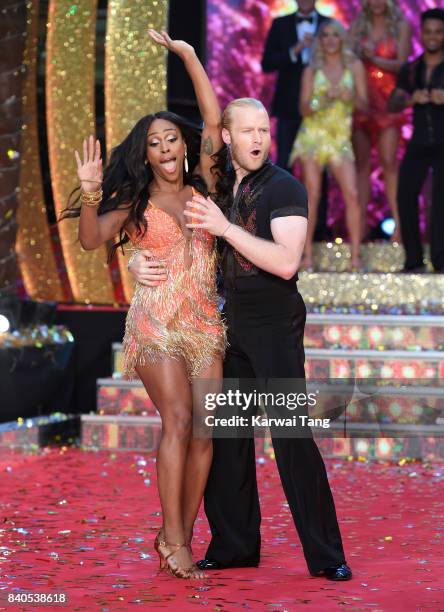 Alexandra Burke and Jonnie Peacock attend the 'Strictly Come Dancing 2017' red carpet launch at Broadcasting House on August 28, 2017 in London,...