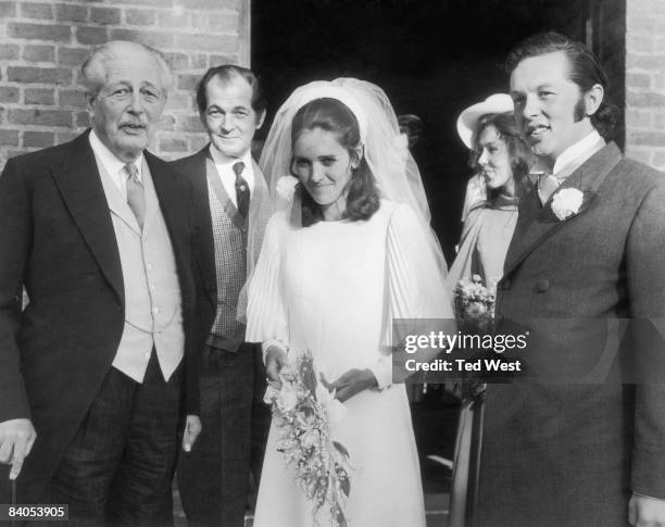 British politician Harold Macmillan attends the wedding of his grandson Alexander Macmillan to Helene Birgitte Hamilton at Chelsea Old Church in...