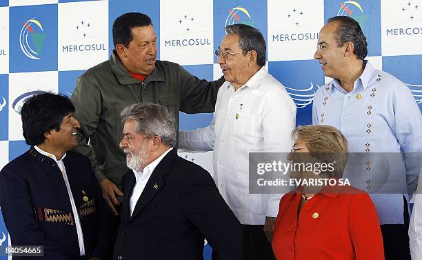 Presidents Hugo Chavez of Venezuela, Raul Castro of Cuba, Felipe Calderon of Mexico, Evo Morales of Bolivia, Luiz Inacio Lula da Silva of Brazil, and...