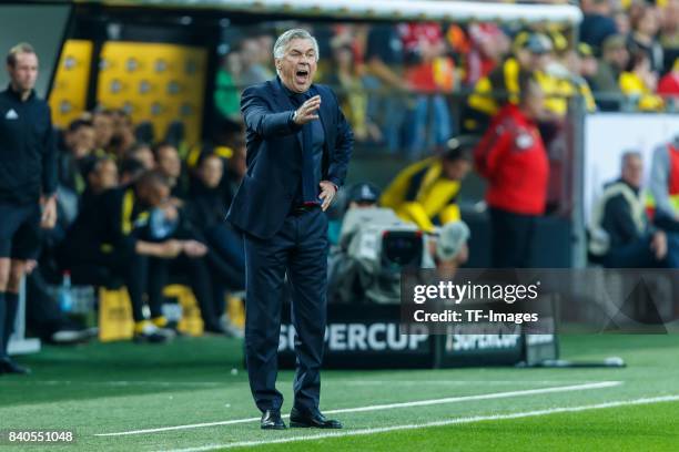 Head coach Carlo Ancelotti of Muenchen gestures during the DFL Supercup 2017 match between Borussia Dortmund and Bayern Muenchen at Signal Iduna Park...