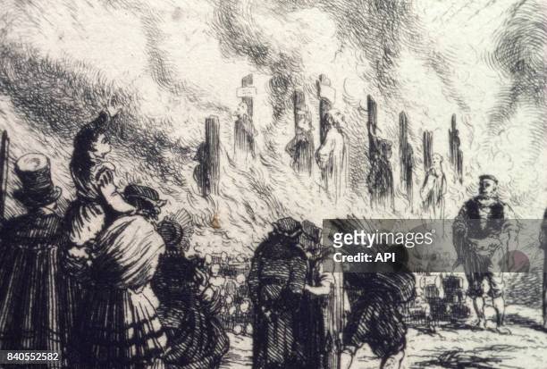 Cathares brûlés sur le bûcher après le siège de Montségur, en 1244, France.