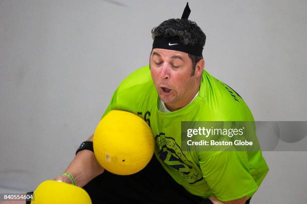 Player is eliminated at the Elite Dodgeball National Championships at Boston University on Aug. 17, 2017. More than 360 of the best dodgeball players...