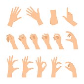 Various gestures of human hands isolated on a white background.