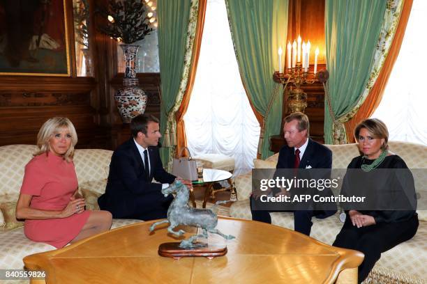 French President Emmanuel Macron and his wife Brigitte Macron meet with Grand Duke of Luxembourg, Henri , and his wife Maria Teresa , Grand Duchess...
