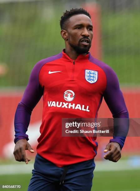 Jermaine Defoe of England in action during a England training session ahead of their World Cup Qualifiers against Malta and Slovakia at St Georges...