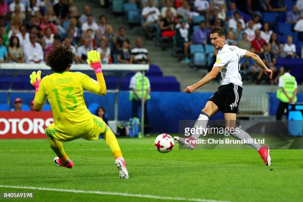 Leon Goretzka of Germany shoots past Guillermo Ochoa of Mexico to score his sides second goal during the FIFA Confederations Cup Russia 2017...