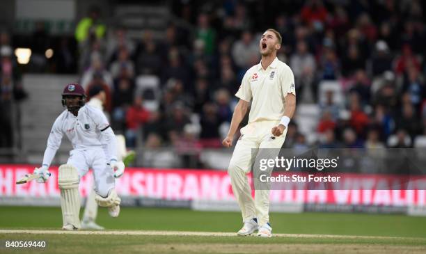 England bowler Stuart Broad reacts after a second catch gets dropped by Alastair Cook off Kraigg Brathwaite during day five of the 2nd Investec Test...
