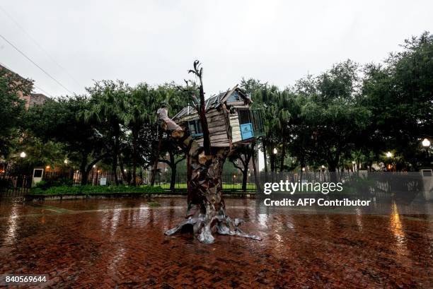 Artist Sally Heller's "Scrap House" memorial to victims of Hurricane Katrina in front of the Morial Convention Center in New Orleans, Louisiana on...