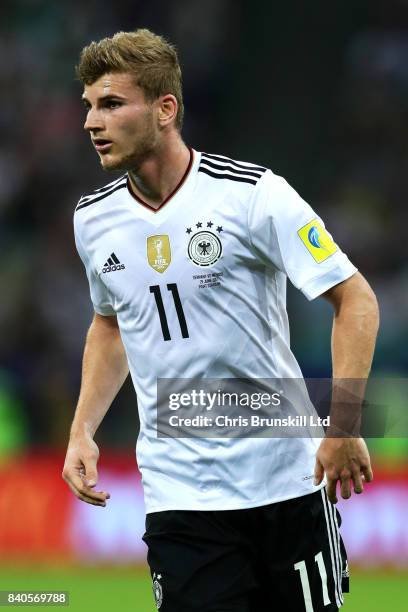 Timo Werner of Germany in action during the FIFA Confederations Cup Russia 2017 Semi-Final between Germany and Mexico at Fisht Olympic Stadium on...