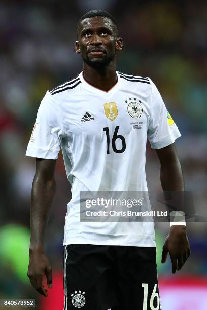 Antonio Ruediger of Germany in action during the FIFA Confederations Cup Russia 2017 Semi-Final between Germany and Mexico at Fisht Olympic Stadium...