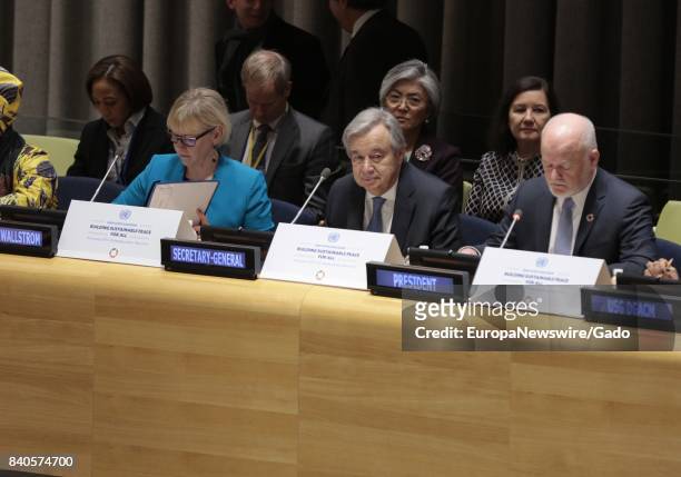 Secretary General Antonio Guterres , Margot Wallstrom , Minister for Foreign Affairs of Sweden and President of the Security Council for January and...