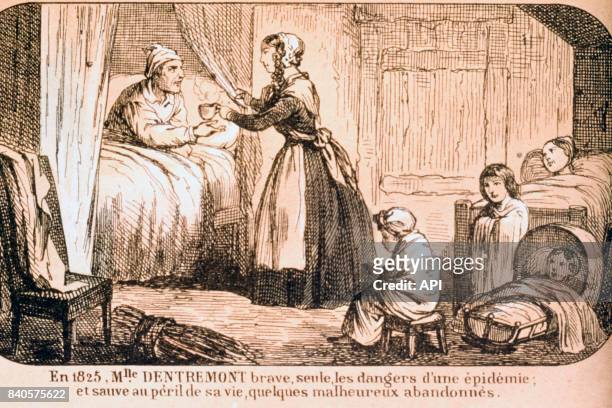 Jeune fille soignant des malades lors d'une épidémie, en 1825.