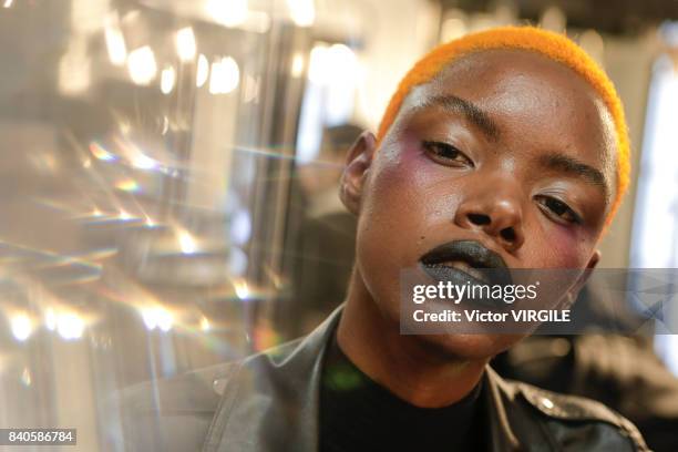 Model backstage during A La Garconne fashion show as part of Sao Paulo N44 Fashion Week Spring/Summer 2018 on August 26, 2017 in Sao Paulo, Brazil.