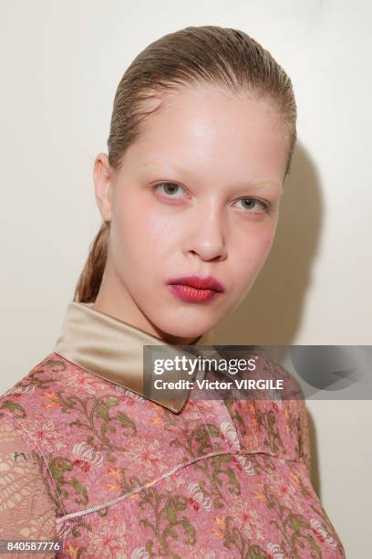 Model backstage during A La Garconne fashion show as part of Sao Paulo N44 Fashion Week Spring/Summer 2018 on August 26, 2017 in Sao Paulo, Brazil.