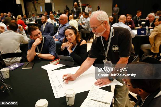 Summit attendees participate in roundtable exercises at the Leaders Sport Performance Summit on August 29, 2017 in New York City.