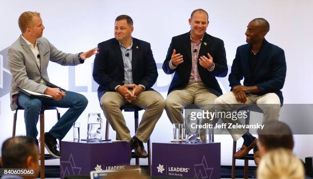 From left, Jonathan Fader leads a discussion on 'Leadership Under Fire' with firefighters Eric Nunberg , Chris Eysser and Recordo Demetrius at the...