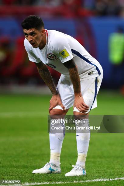 Pablo Hernandez of Chile looks on during the FIFA Confederations Cup Russia 2017 Semi-Final match between Portugal and Chile at Kazan Arena on June...