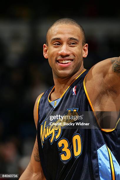 Dahntay Jones of the Denver Nuggets looks on with a smile during the game against the Sacramento Kings at Arco Arena on December 6, 2008 in...