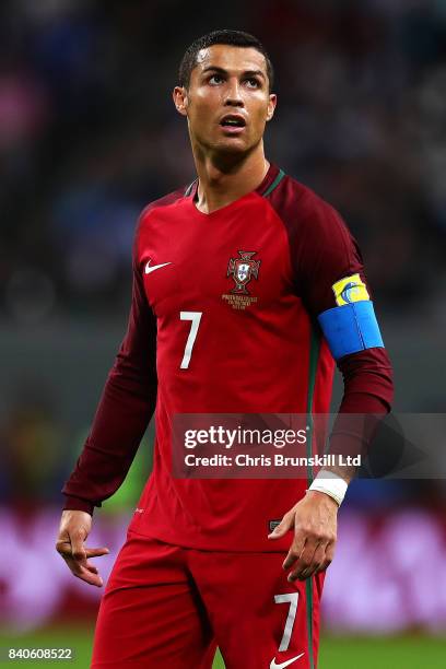 Cristiano Ronaldo of Portugal in action during the FIFA Confederations Cup Russia 2017 Semi-Final between Portugal and Chile at Kazan Arena on June...