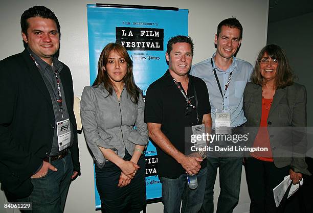 The Global Screen panalists Matt Dentier, Vanessa Arteaga, Curt Marvis and Robert Kyncl with event sponsor Shelly Surpin of Surpin & Mayersohn, LLP...