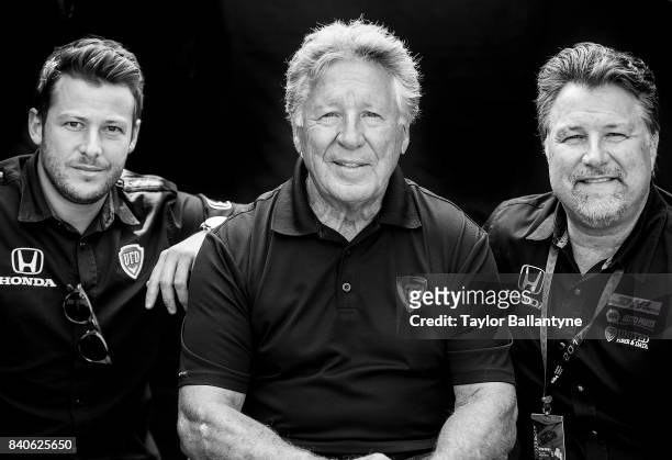 Andretti Autosport Team: Marco Andretti, Mario Andretti and Michael Andretti are photographed for Sports Illustrated on August 20, 2017 at Pocono...