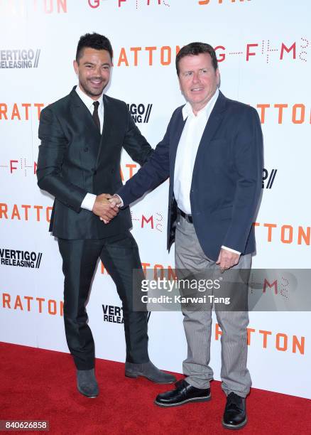 Dominic Cooper and Simon West attend the 'Stratton' UK Premiere at the Vue West End on August 29, 2017 in London, England.