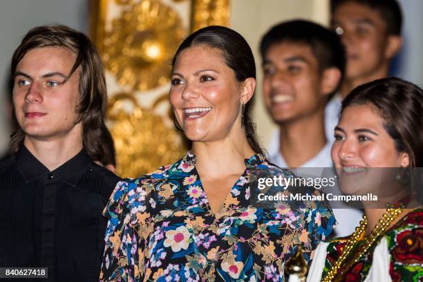 Crown Princess Victoria of Sweden attends a ceremony for the Stockholm Junior Water Prize at Grand Hotel on August 29, 2017 in Stockholm, Sweden.