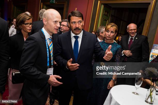 The president of Hungary Janos Ader attends a ceremony for the Stockholm Junior Water Prize at Grand Hotel on August 29, 2017 in Stockholm, Sweden.