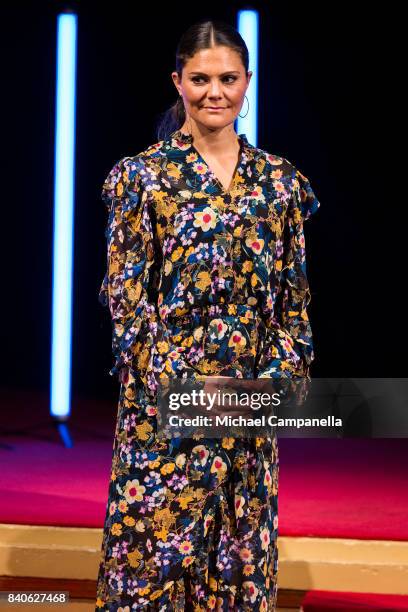 Crown Princess Victoria of Sweden attends a ceremony for the Stockholm Junior Water Prize at Grand Hotel on August 29, 2017 in Stockholm, Sweden.