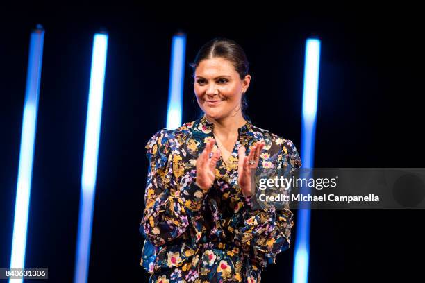 Crown Princess Victoria of Sweden attends a ceremony for the Stockholm Junior Water Prize at Grand Hotel on August 29, 2017 in Stockholm, Sweden.