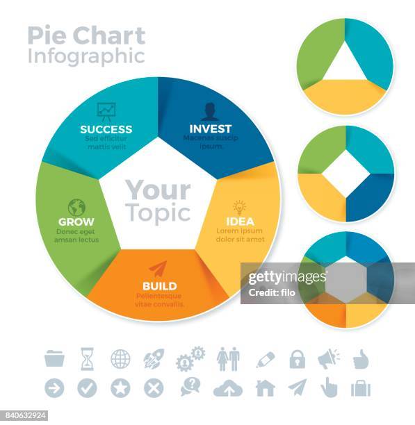 stockillustraties, clipart, cartoons en iconen met cirkel gegevens infographic - five objects