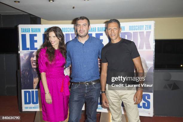 Actress Maiwenn, Director Teddy Lussi-Modeste and Actor Roschdy Zem attends "Le Prix du Succes" Paris Premiere at UGC Cine Cite des Halles on August...