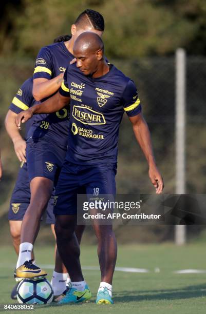 Ecuador's team player Oscar Bagui takes part in a training session at the Vila Ventura training centre in Viamao, 26 km from Porto Alegre, Brazil on...