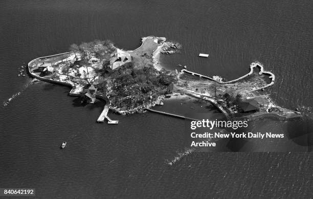 Airviews of Billy Rose's home on Tavern Island, in Long Island Sound near Norwalk, Connecticut.