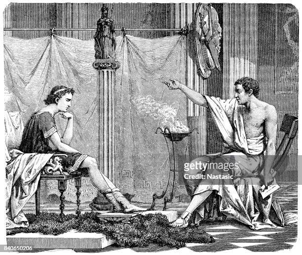 ilustrações, clipart, desenhos animados e ícones de aristóteles ensina alexandre o grande - aristotle