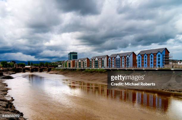 newport and the river usk from the millennium bridge - newport wales stock pictures, royalty-free photos & images