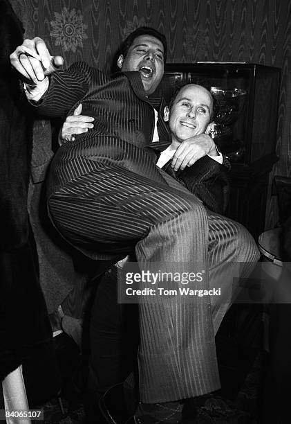 Freddie Mercury and Wayne Sleep at party for musical "42nd Street" on August 8, 1984 in London, England.