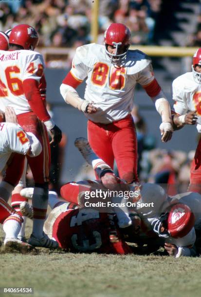 Buck Buchanan of the Kansas City Chiefs in action against the Atlanta Falcons during an NFL football game at Atlanta-Fulton County Stadium December...