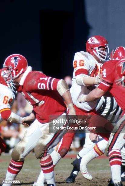 Buck Buchanan of the Kansas City Chiefs in action against the Atlanta Falcons during an NFL football game at Atlanta-Fulton County Stadium December...