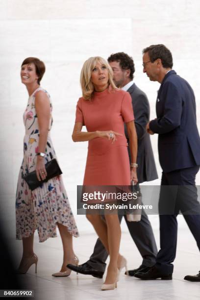Prime Minister's partner Amelie Derbaudrenghien , Brigitte Macron-Trogneux, France's first lady visit Luxembourg's Art Museum during a one day state...