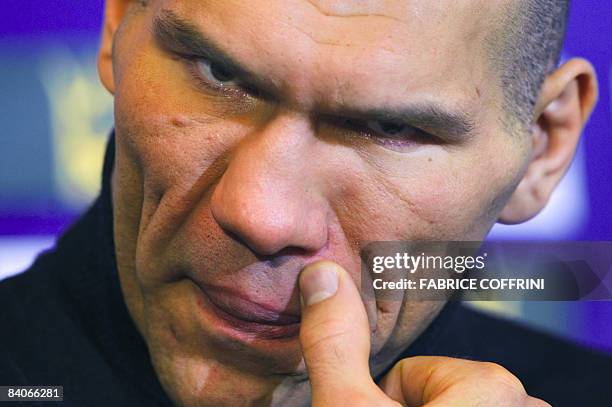 World Boxing Association heavyweight champion Russian Nikolai Valuev reacts during a press conference on December 17, 2008 in Zurich. Former world...