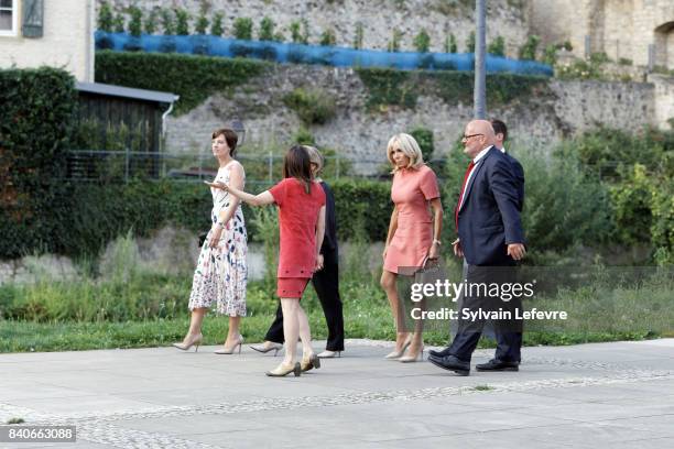 Belgian Prime Minister's partner Amelie Derbaudrenghien, Grand Duchess Maria Teresa of Luxembourg, Brigitte Macron-Trogneux, France's first lady,...