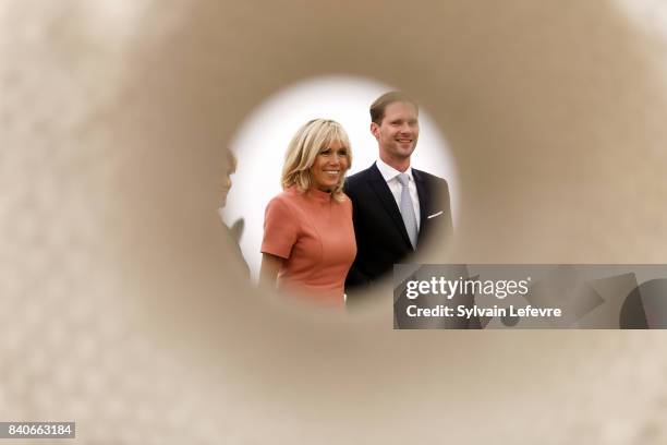 Brigitte Macron-Trogneux, France's first lady, Luxembourg Prime Minister's husband Gauthier Destenay visit Luxembourg's Art Museum during a one day...