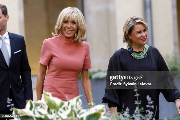 Brigitte Macron-Trogneux, France's first lady, Grand Duchess Maria Teresa of Luxembourg visit Luxembourg's Neumunster Abbey during a one day state...