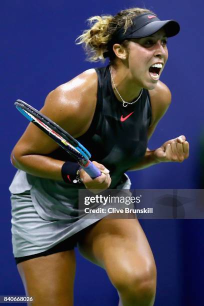 Madison Keys celebrates match point against Elise Mertens of Belgium on Day Two of the 2017 US Open at the USTA Billie Jean King National Tennis...